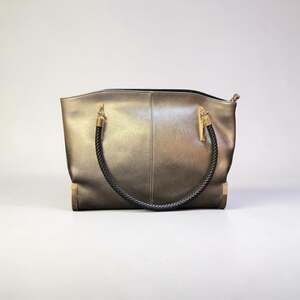 FOXLOVER Genuine Leather Large Capacity Silver Metallic Tote Bag Braided Handles